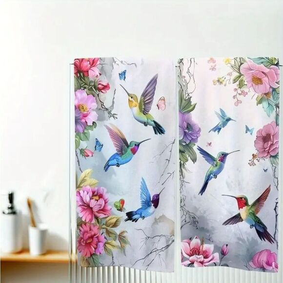 Set of 2 Hummingbird Butterfly Bathroom Kitchen Decorative Towels 18" x 26" - Picture 1 of 3